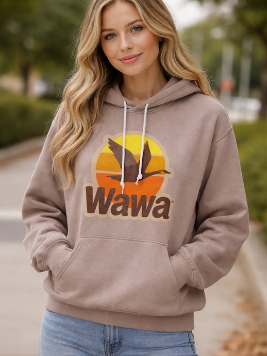 Bella Canvas Tops - Bella Canvas Taupe Wawa Graphic Hoodie with Sunset Logo